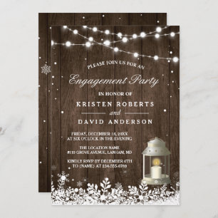 Rustic Lantern Snowflakes Winter Engagement Party Invitation