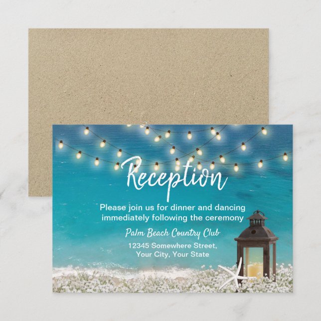 Rustic Lantern Starfish Beach Wedding Reception Invitation (Front/Back)
