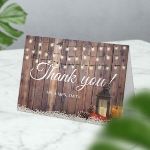 Rustic Lantern String Light Autumn Wedding Thank You Card