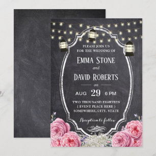 Rustic Lantern Vintage Floral Chalkboard Wedding Invitation