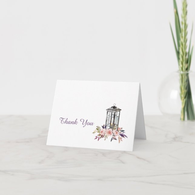 Rustic Lantern Watercolor Floral Thank You Cards (Front)