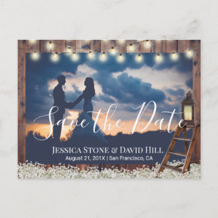 Rustic Lantern Wooden Ladder Wedding Save the Date Announcement Postcard