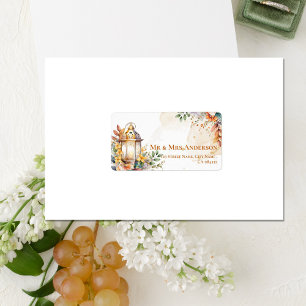 Rustic Lantern Yellow Floral Fall Wedding Address Label