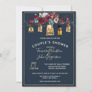 Rustic Lanterns Burgundy Navy Couple's Shower Invitation