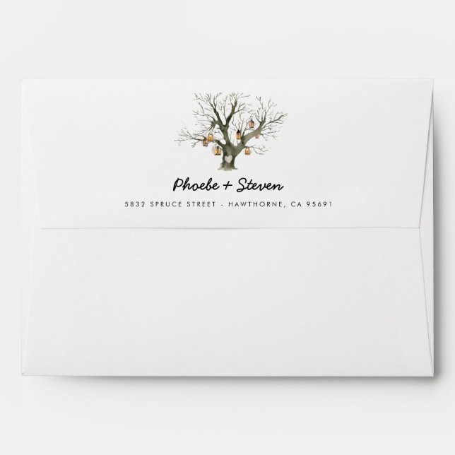 Rustic Lanterns Carved Oak Tree Return Address Envelope (Back (Top Flap))