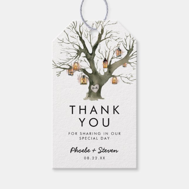 Rustic Lanterns Oak Tree Wedding Favour Thank You Gift Tags (Front)