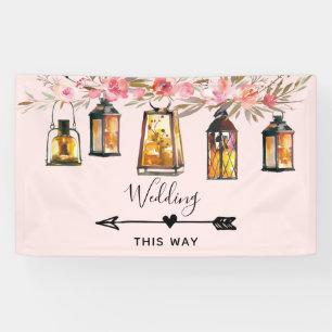 Rustic  Lanterns Rose Gold Wedding Directional Banner