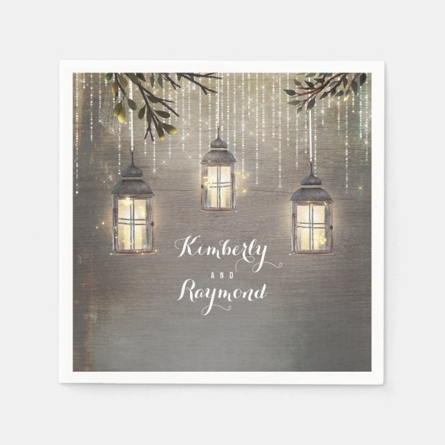 Rustic Lanterns Woodland Wedding Napkin (Front)