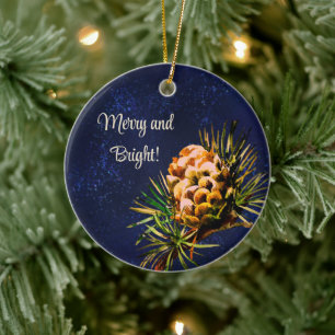 Rustic Larch cone business card Ceramic Tree Decoration