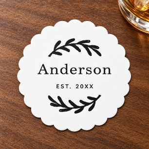 Rustic Laurel Branch Wreath White Wedding Paper Coaster