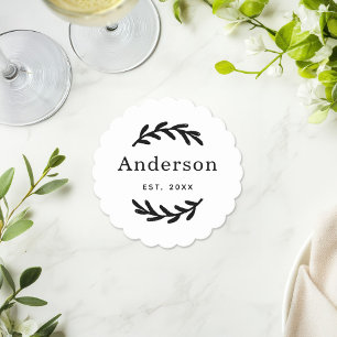 Rustic Laurel Branch Wreath White Wedding Paper Coaster