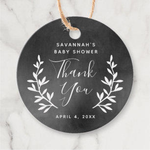 Rustic laurel chalkboard baby shower thank you favour tags