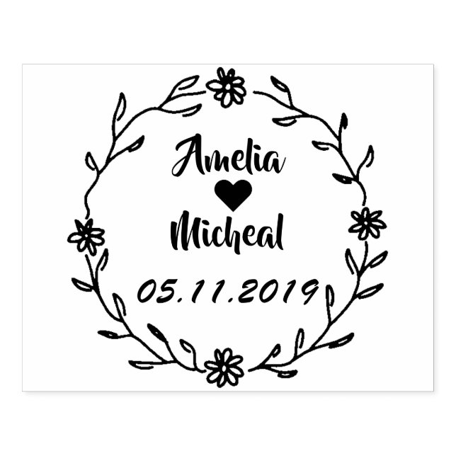 Rustic Laurel Country Wreath Wedding Save the Date Rubber Stamp (Imprint)