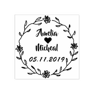 Rustic Laurel Country Wreath Wedding Save the Date Rubber Stamp
