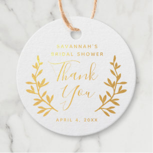 Rustic laurel foil bridal shower thank you favour tags