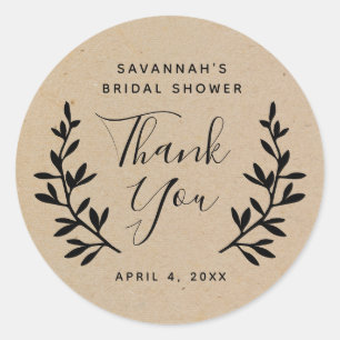 Rustic laurel Kraft bridal shower thank you Classic Round Sticker
