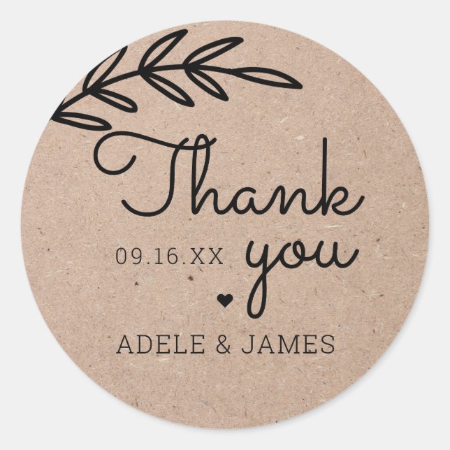 Rustic Laurel Leaf Thank You Wedding Classic Round Sticker (Front)