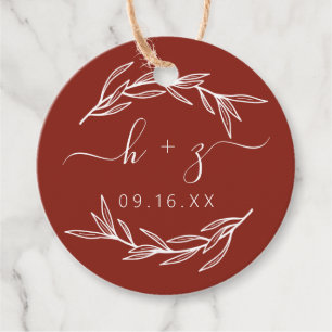 Rustic Laurel Leaves Script Initials Wedding Favour Tags