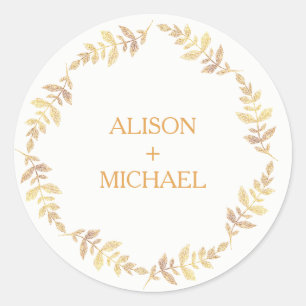 Rustic laurel leaves wreath wedding classic round sticker