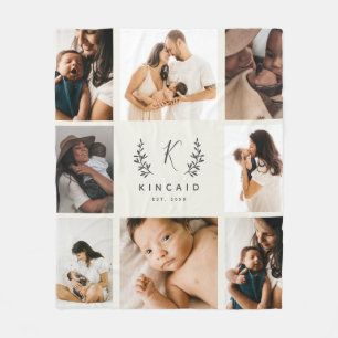 Rustic Laurel Monogram 8 Photo Collage Fleece Blanket