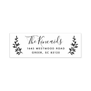 Rustic laurel monogram return address label self-inking stamp