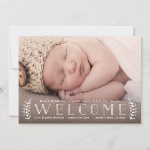 Rustic Laurel Photo Birth Announcement