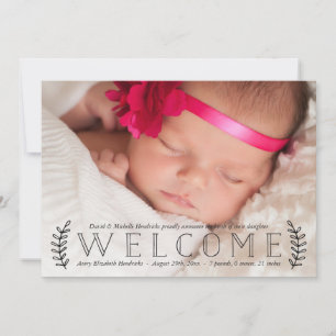 Rustic Laurel Photo Birth Announcement