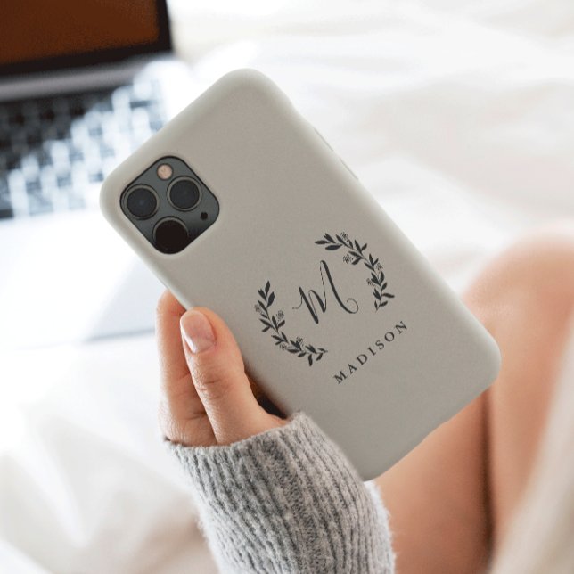 Rustic Laurel Script Monogram Name Case-Mate iPhon Case-Mate iPhone Case (Creator Uploaded)