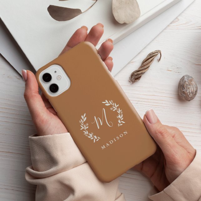 Rustic Laurel Script Monogram Name Case-Mate iPhone Case (Creator Uploaded)