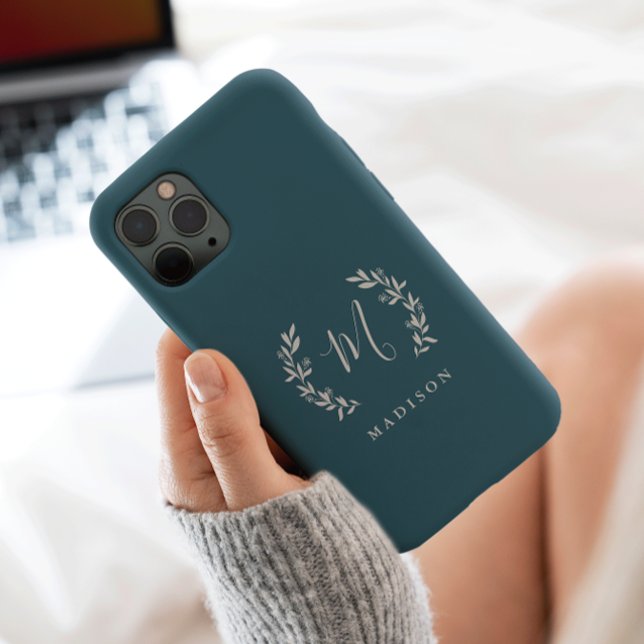 Rustic Laurel Script Monogram Name Case-Mate iPhone Case (Creator Uploaded)