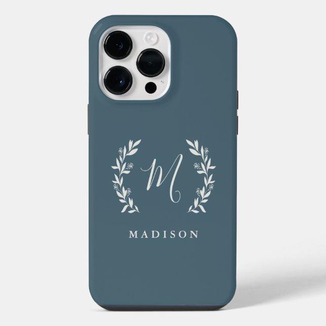 Rustic Laurel Script Monogram Name iPhone Case (Back)
