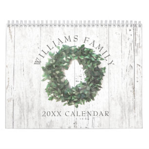 Rustic Laurel Wreath Farmhouse Family Photo 2023 Calendar