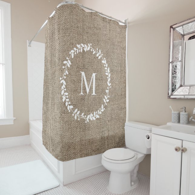 Rustic Laurel Wreath Farmhouse Style Monogrammed S Shower Curtain (In Situ)