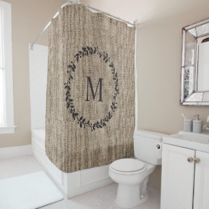 Rustic Laurel Wreath Farmhouse Style Monogrammed Shower Curtain