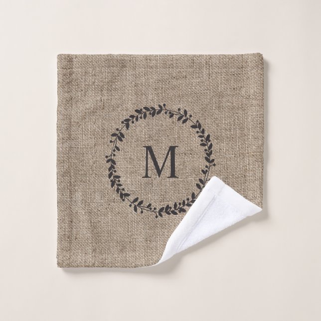 Rustic Laurel Wreath Farmhouse Style Monogrammed Wash Cloth (Wash Cloth)