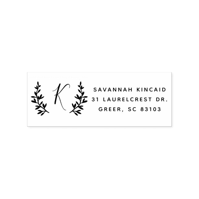 Rustic laurel wreath monogram return address rubber stamp (Imprint)