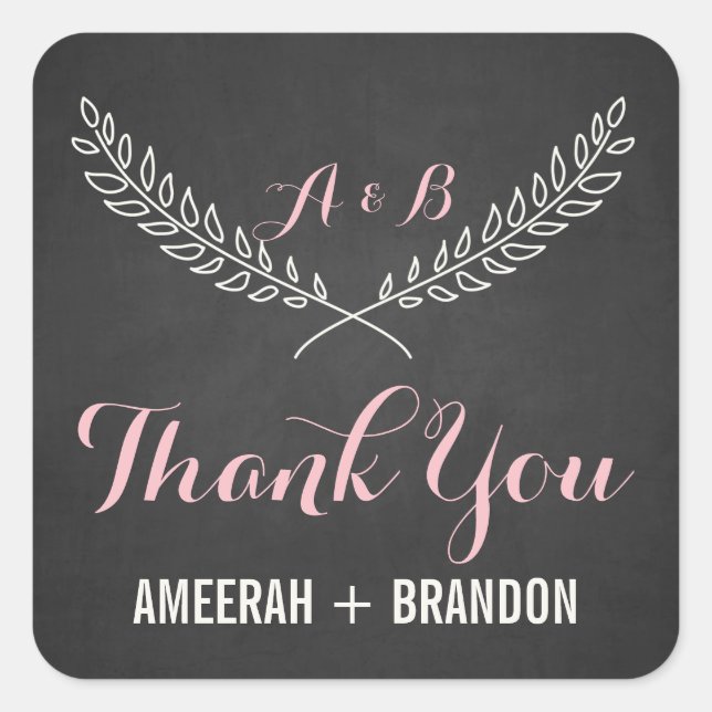 Rustic Laurel Wreath Monogram Thank You Sticker (Front)