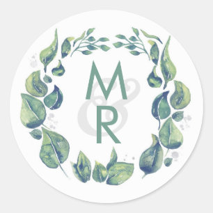 Rustic Laurel Wreath Watercolor Wedding Classic Round Sticker