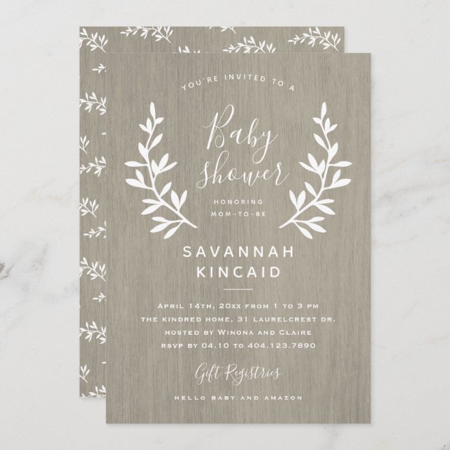 Rustic Laurels Baby Shower Invitation (Front/Back)