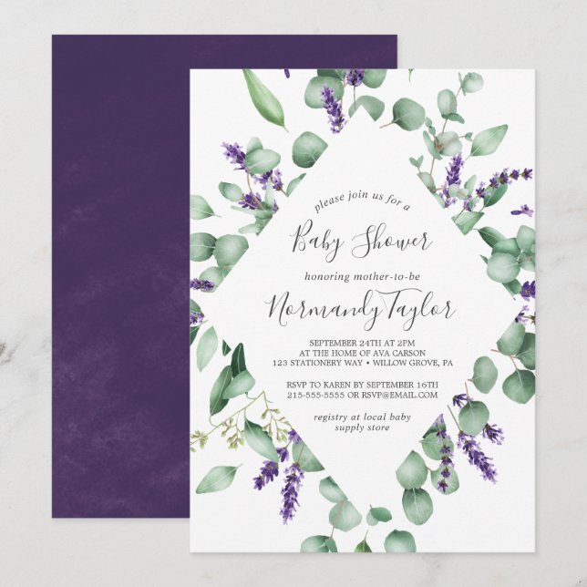 Rustic Lavender and Eucalyptus Baby Shower Invitation (Front/Back)