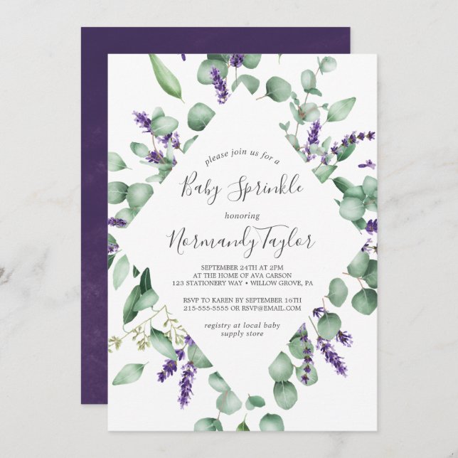 Rustic Lavender and Eucalyptus Baby Sprinkle Invitation (Front/Back)