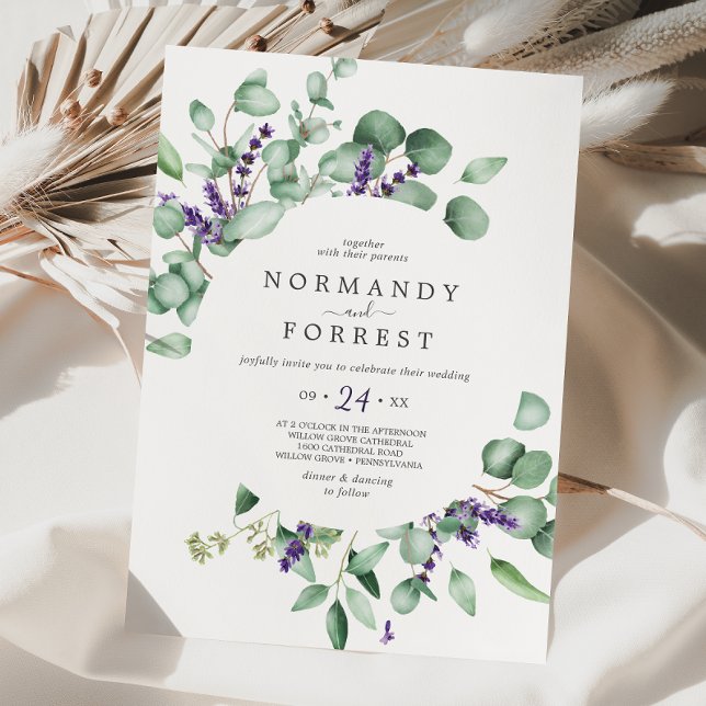 Rustic Lavender and Eucalyptus Casual Wedding Invitation (Creator Uploaded)
