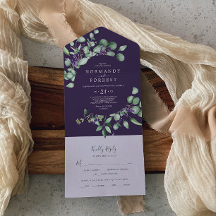 Rustic Lavender and Eucalyptus   Purple Wedding All In One Invitation
