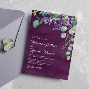 Rustic Lavender and Eucalyptus Purple Wedding Invitation