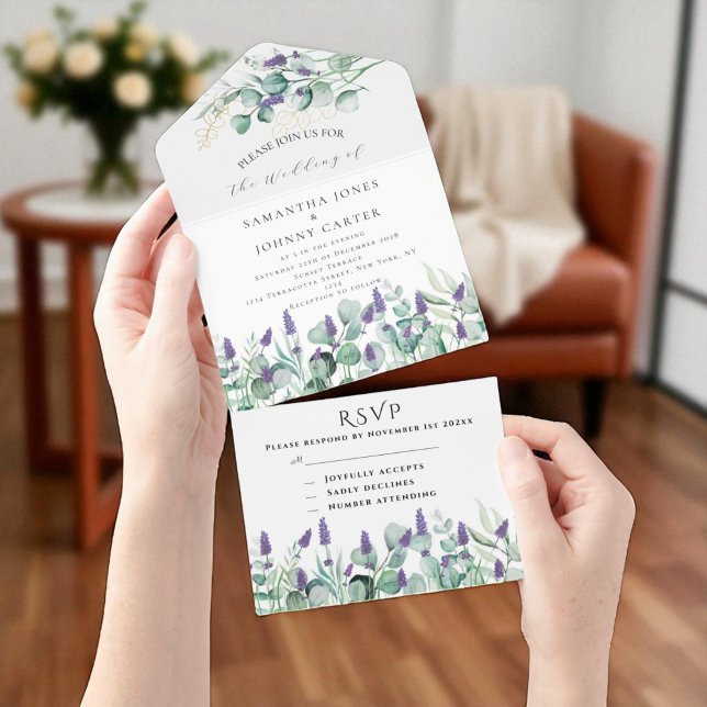 Rustic Lavender and Eucalyptus RSVP Wedding All In One Invitation (Creator Uploaded)