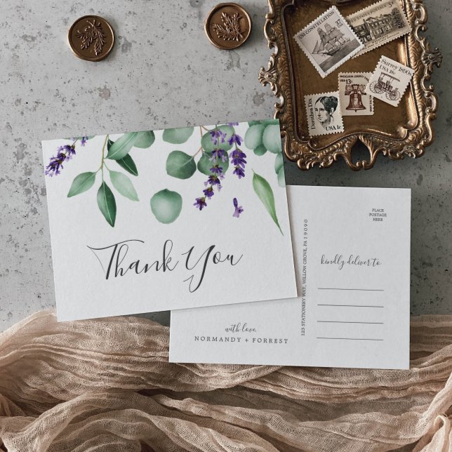 Rustic Lavender and Eucalyptus Thank You Postcard (Creator Uploaded)