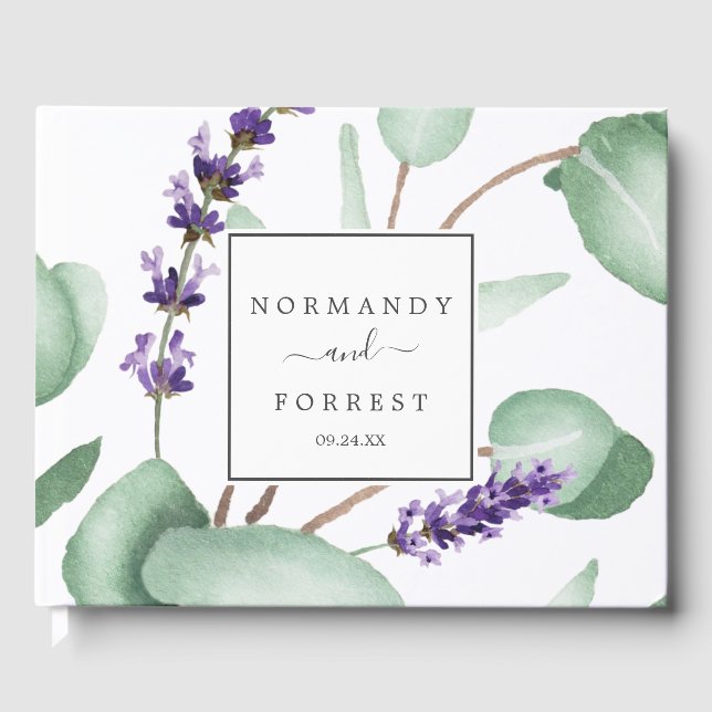 Rustic Lavender and Eucalyptus Wedding Guest Book (Front)