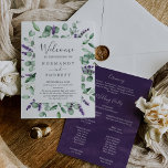 Rustic Lavender and Eucalyptus Wedding Program Programme<br><div class="desc">This rustic lavender and eucalyptus wedding program fan is perfect for a simple and elegant outdoor wedding. The floral design features watercolor eucalyptus leaves and greenery with sprigs of purple wildflowers. Include the name of the bride and groom, the wedding date and location, thank you message, order of service, and...</div>