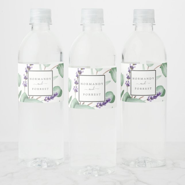 Rustic Lavender and Eucalyptus Wedding Water Bottle Label (Bottles)
