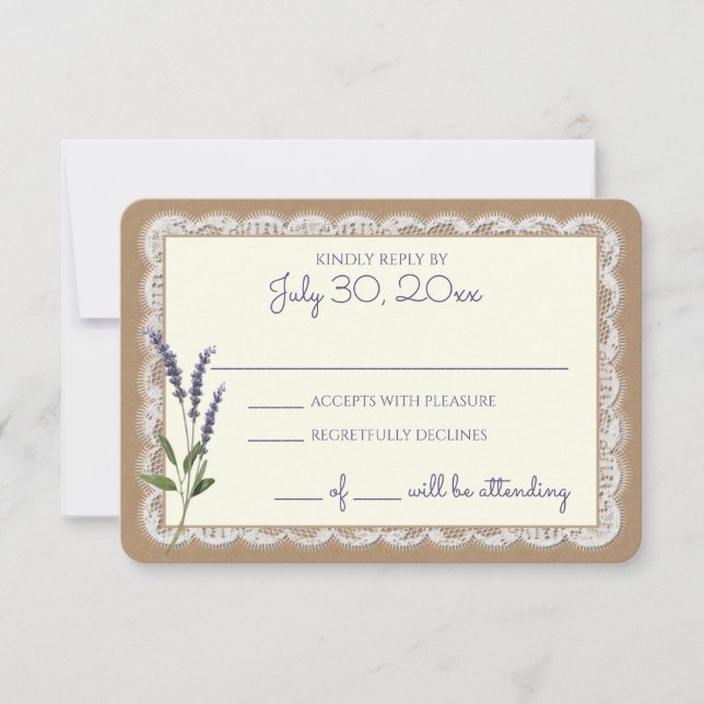 Rustic Lavender and Lace Wedding Response Card (Front)